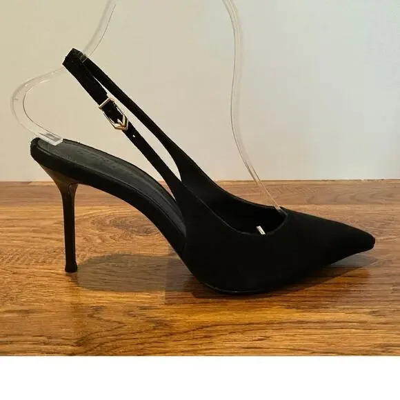 Schutz Alicia Suede Leather Slingback Pumps Black Women’s Size 6B Heels Chic - Picture 2 of 13